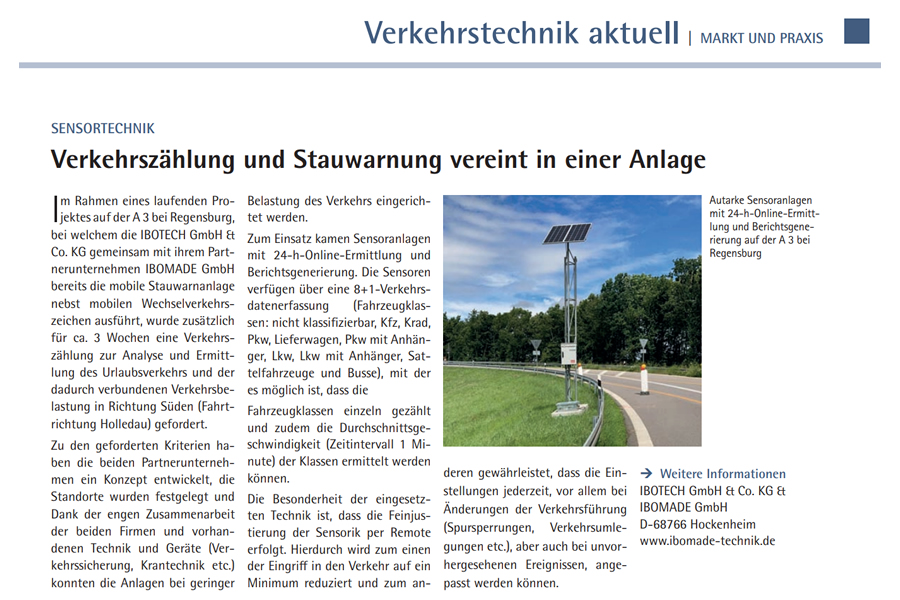 Verkehrszählung und Stauwarnung vereint in einer Anlage Verkehrszählung und Stauwarnung vereint in einer Anlage