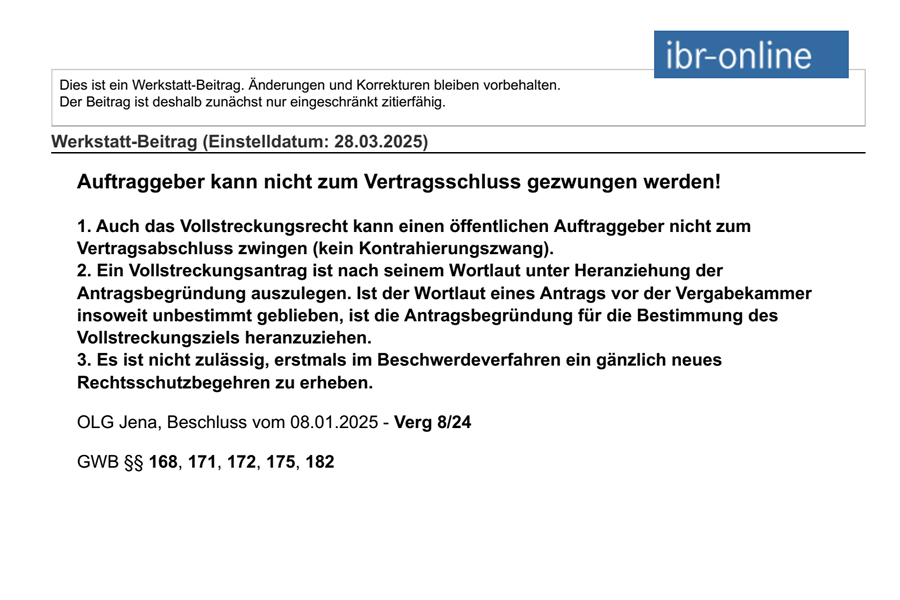 Auftraggeber kann nicht zum Vertragsschluss gezwungen werden